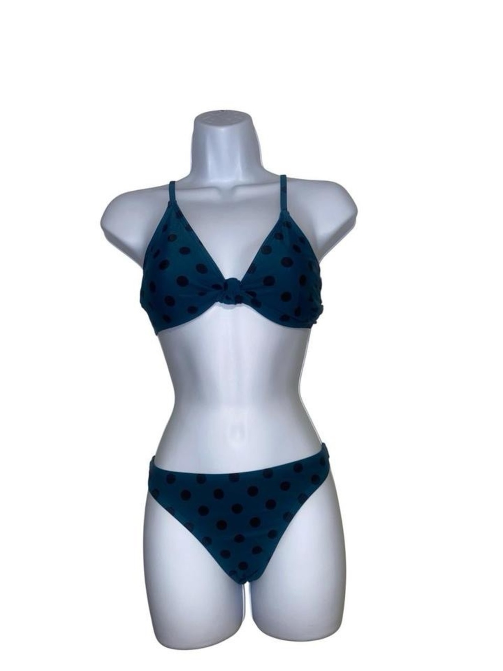 Y2k blue with black polka dot bikini set